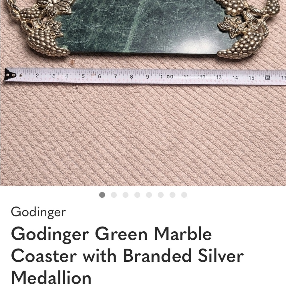Godinger Green Marble Rectangular Tray with Silver-Tone Grape Accents